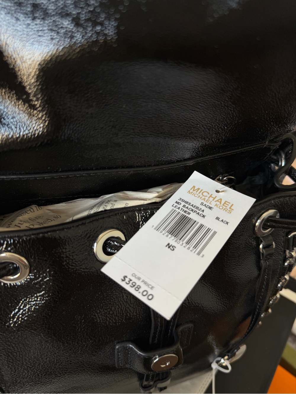 NWT Michael Kors Black Patent Leather Backpack Handbag - Picture 3 of 3